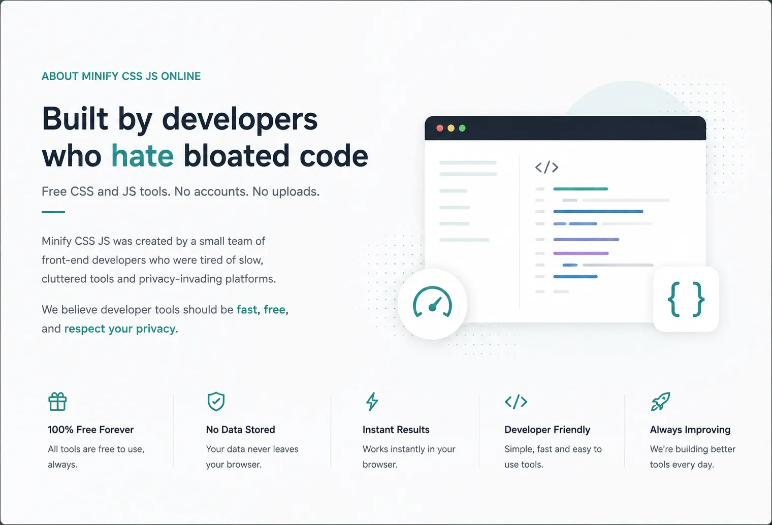 About Us Minifycssjs - CSS JavaScript Frontend Developer Tools
